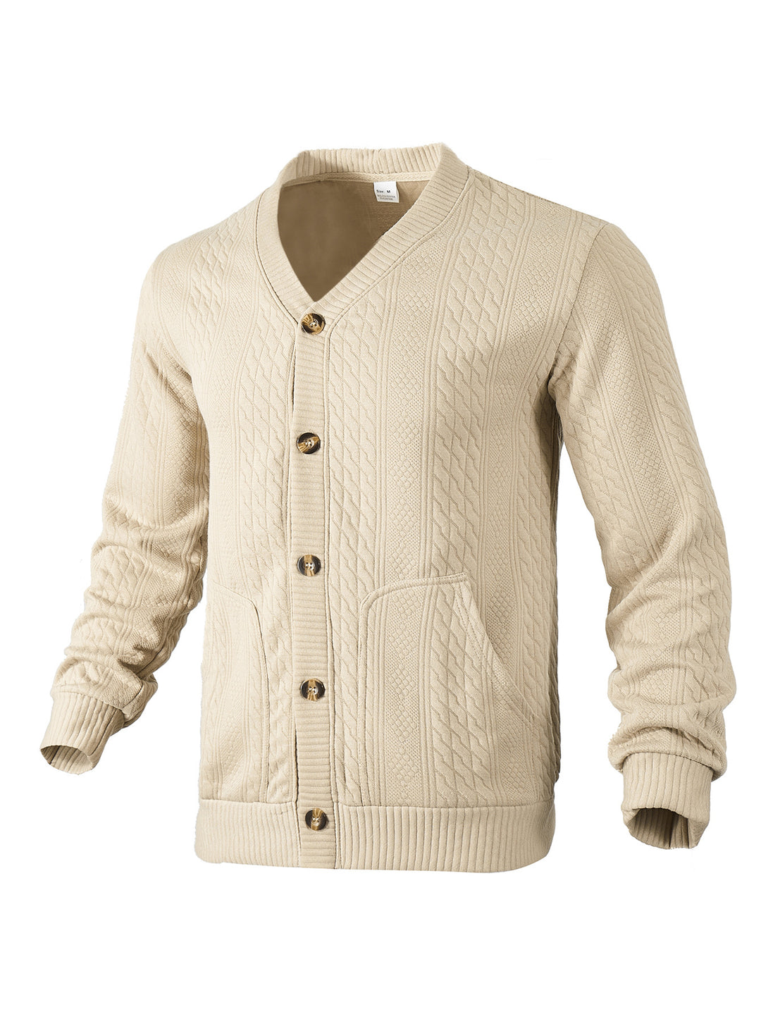 Herren nan eleganter Zopfstrickcardigan mit V-Ausschnitt Knopfleiste und aufgesetzten Taschen R&B