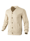 Herren nan eleganter Zopfstrickcardigan mit V-Ausschnitt Knopfleiste und aufgesetzten Taschen R&B
