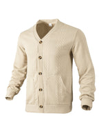Herren nan eleganter Zopfstrickcardigan mit V-Ausschnitt Knopfleiste und aufgesetzten Taschen R&B