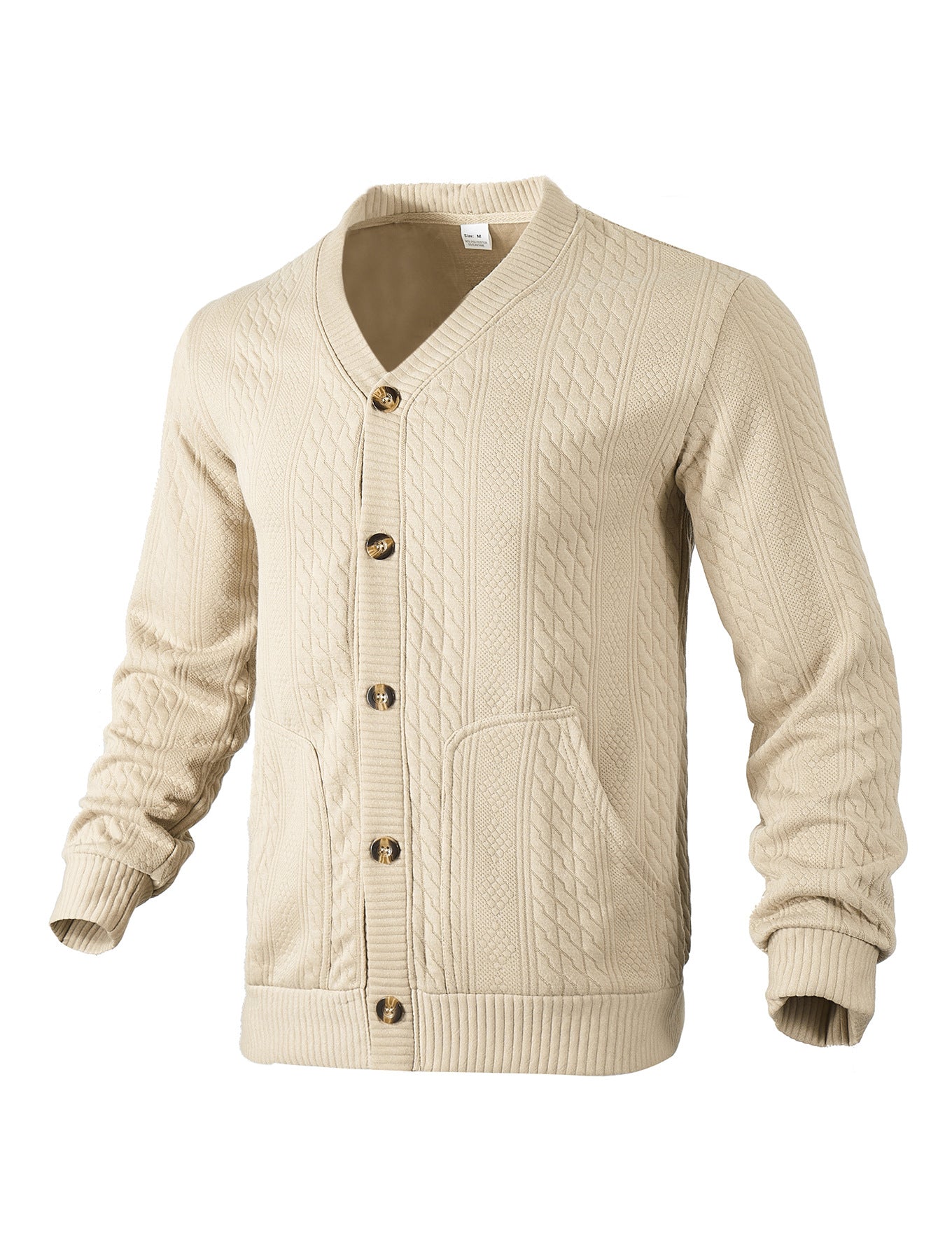 Herren nan eleganter Zopfstrickcardigan mit V-Ausschnitt Knopfleiste und aufgesetzten Taschen R&B