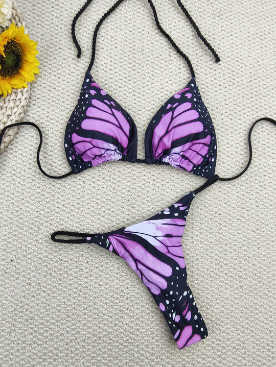Damen Bikini-Set mit trendigem Schmetterlingsdesign und verstellbaren Bändern R&B