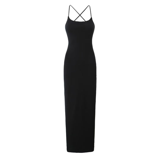 Damen lässiges Maxikleid mit verstellbaren Trägern und elegantem Rücken R&B