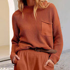 Damen Strickpullover mit glänzender Struktur und praktischer Brusttasche R&B