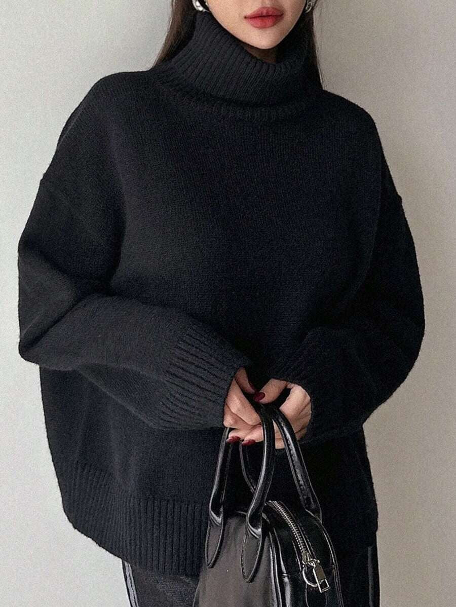 Damen oversized Rollkragenpullover aus weichem Material R&B