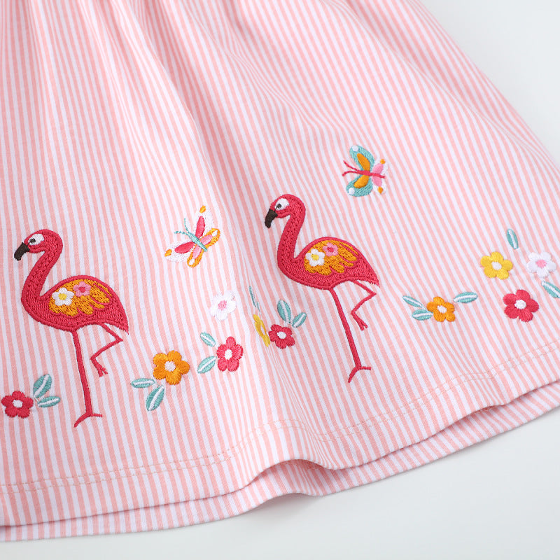 Mädchen Sommerkleid mit floralem Design und verspielten Flamingo-Applikationen R&B