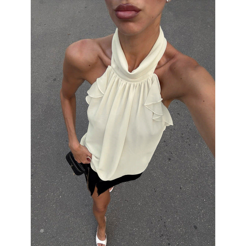 Damen Elegantes Spitzen-Haltertop mit Rüschendetails R&B