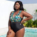 Damen Hochtaillierter Badeanzug mit Rüschendetails und floralem Oberteil R&B