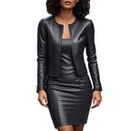 Damen Kunstleder Blazer und Kleid Set R&B
