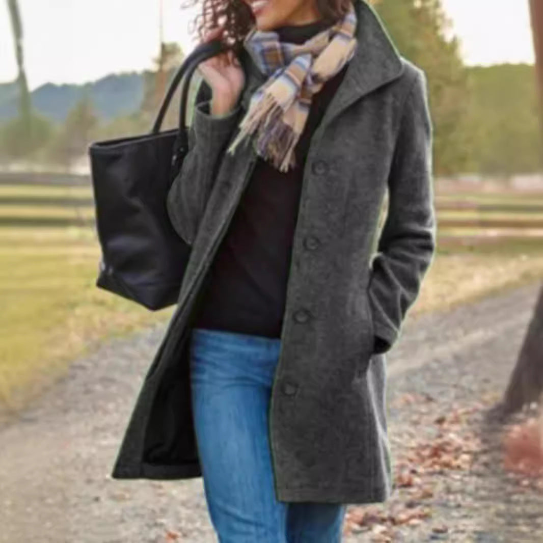 Damen eleganter Wollmantel mit klassischem Revers R&B
