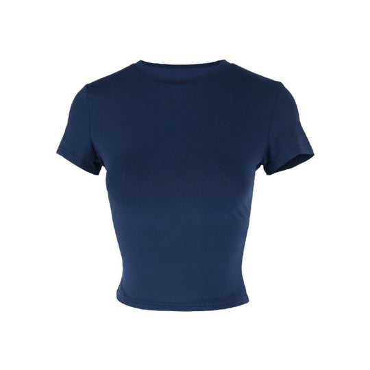 Damen figurbetontes Crop-Top mit Rundhalsausschnitt und elastischem Material R&B