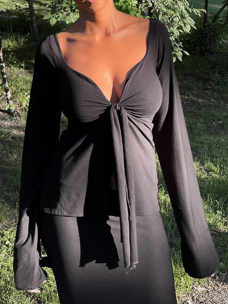 Damen Langarmtop mit knotenförmigem Detail R&B