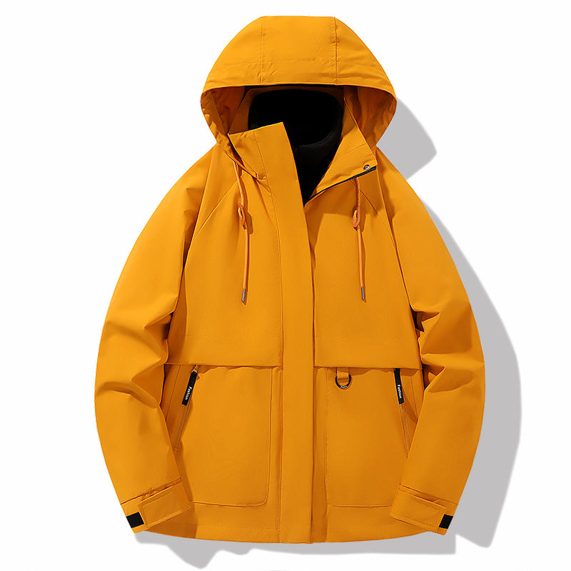 Damen funktionale Wetterjacke mit verstellbarem Kapuzenkragen und großzügigen Taschen