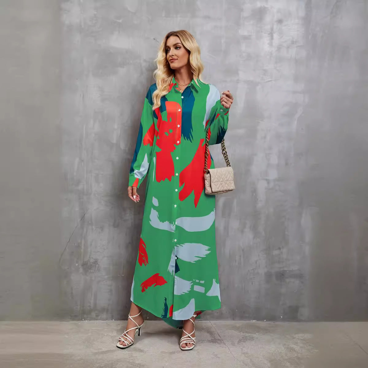 Damen Hemdblusenkleid mit farbenfrohem grafischen Muster und legere Passform R&B