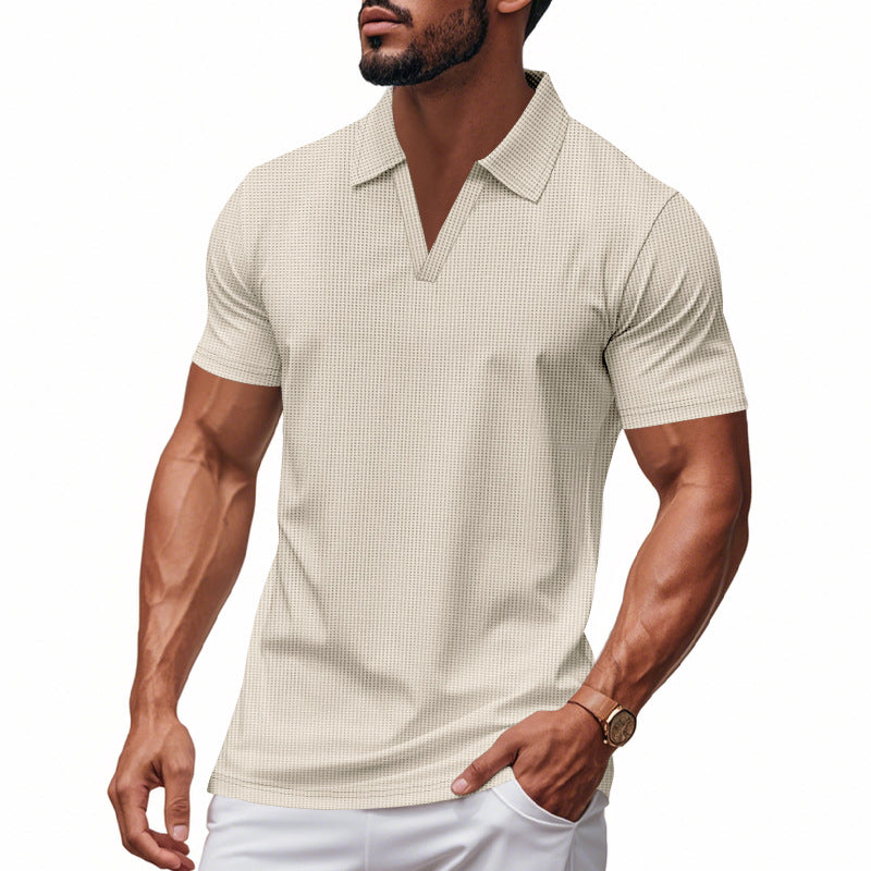 Herren Poloshirt mit strukturiertem Design und modernem V-Ausschnitt R&B