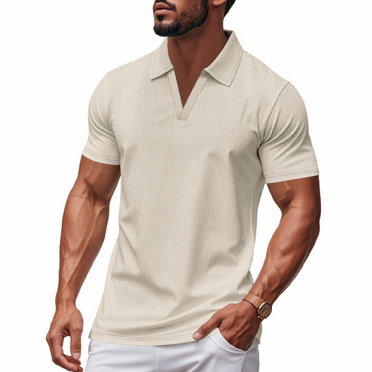 Herren Poloshirt mit strukturiertem Design und modernem V-Ausschnitt R&B