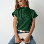 Damen elegante Satin Bluse mit Stehkragen R&B