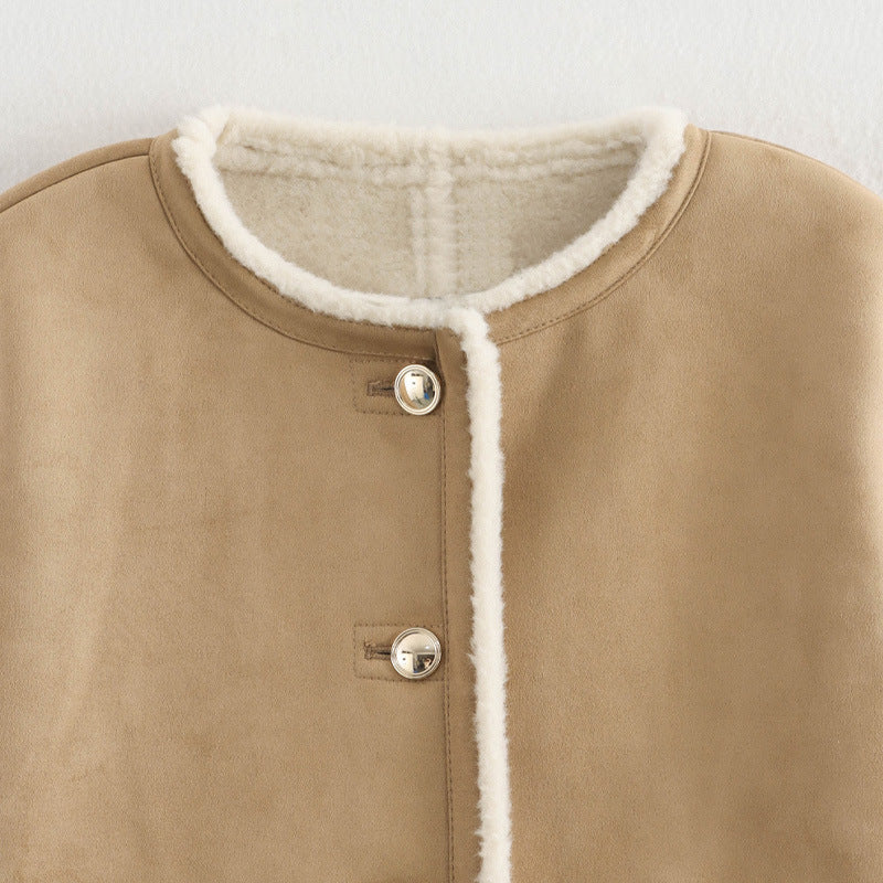 Damen Teddyjacke mit Button-Details und zwei aufgesetzten Taschen R&B