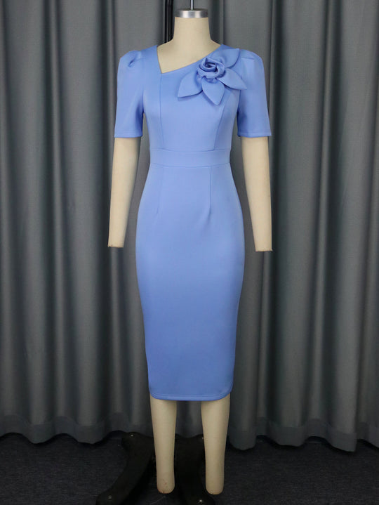 Damen figurbetontes Kleid mit dekorativer Blütenapplikation R&B