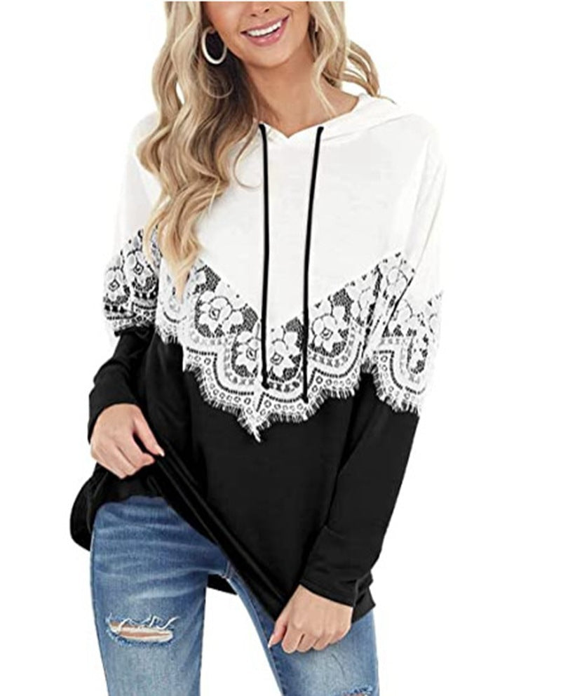 Damen Kapuzenpullover mit kunstvoller Spitzenapplikation R&B