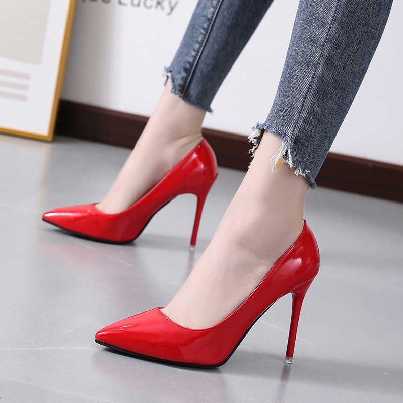 Damen elegante High Heels mit spitzem Zehenbereich und glanzvollem Finish R&B