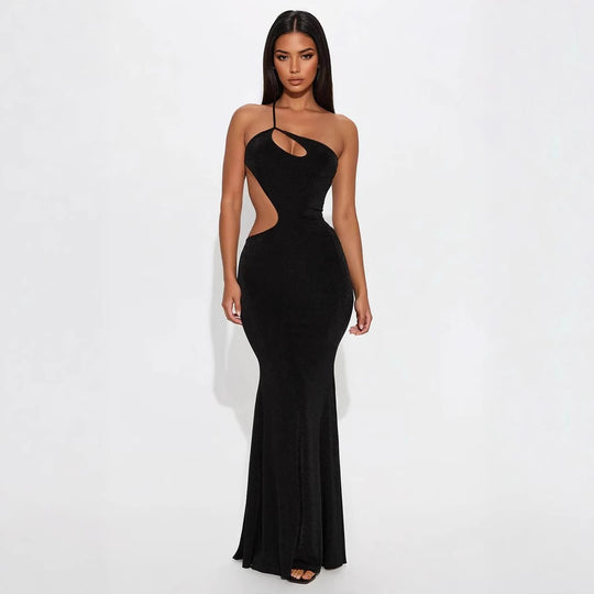 Damen figurbetontes Maxikleid mit tiefem Ausschnitt und Cut-Out-Details R&B