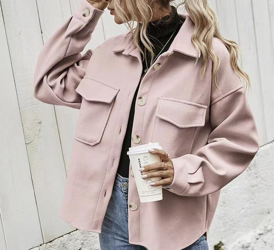 Damen Modische Oversized-Jacke mit Taschen und Knopfverschluss R&B
