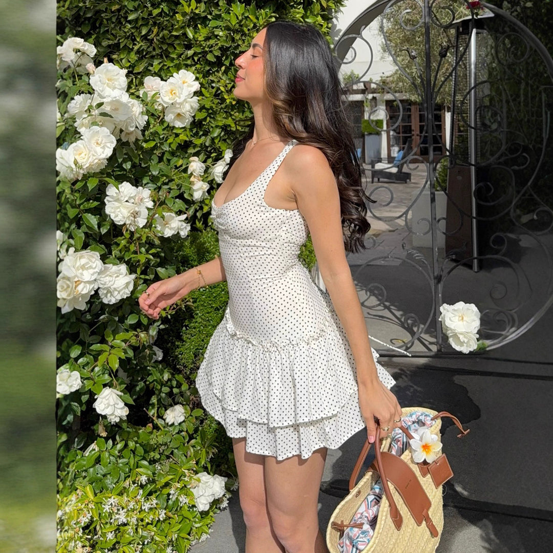 Damen Sonniges Kleid mit charmantem Rüschensaum und verspieltem Punkten R&B
