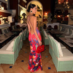 Damen figurbetontes Maxikleid mit floralem Muster und Spitze R&B