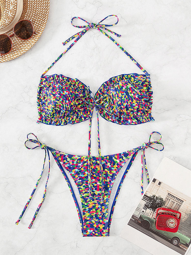 Damen Bikini mit sexy hoch geschnittenem Slip und buntem Design