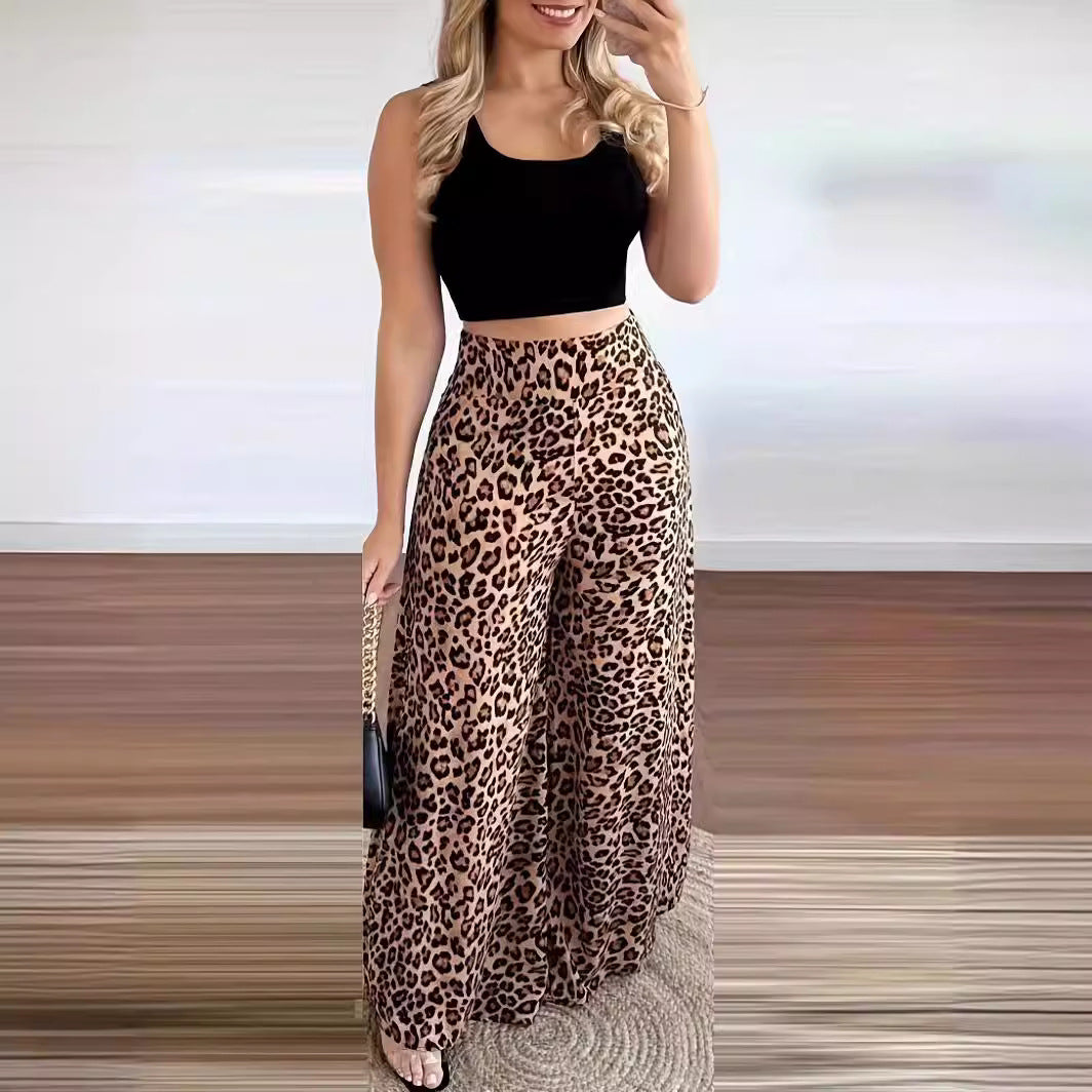 Damen weite Palazzohosen mit Leopardenmuster R&B