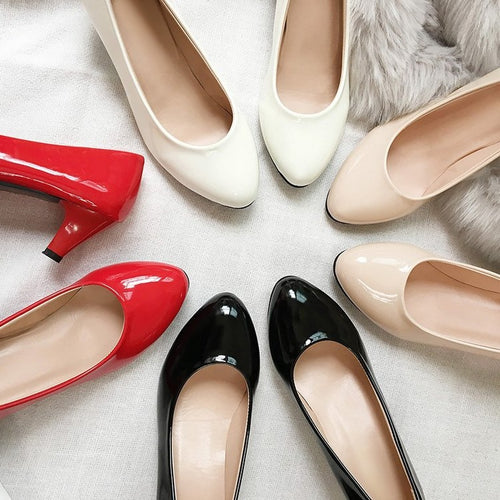 Damen elegante Lackleder-Pumps mit komfortablem Blockabsatz R&B