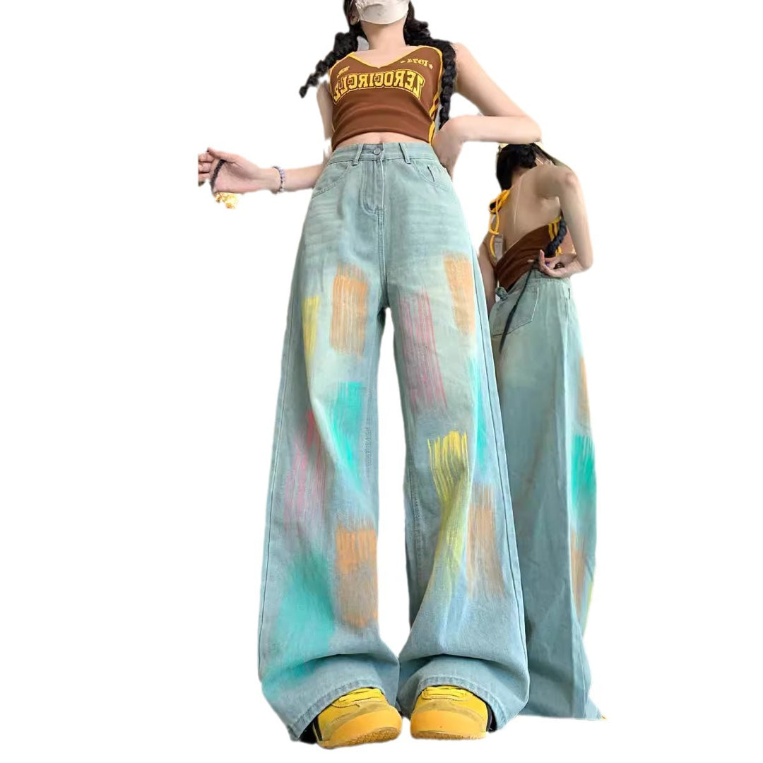 Damen Weit geschnittene Jeans mit modischem Farbspiel und hoher Taille R&B