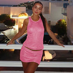 Damen Sportliches Set aus Top und Minirock mit raffiniertem Strickmuster R&B