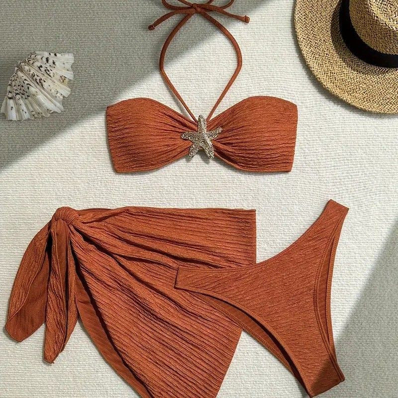 Damen Bandeau-Bikini mit schickem Wickeltuch R&B