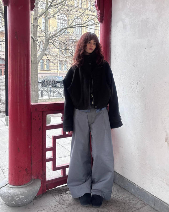 Damen Oversized Wolljacke mit elegantem Schnitt und praktischen Taschen R&B
