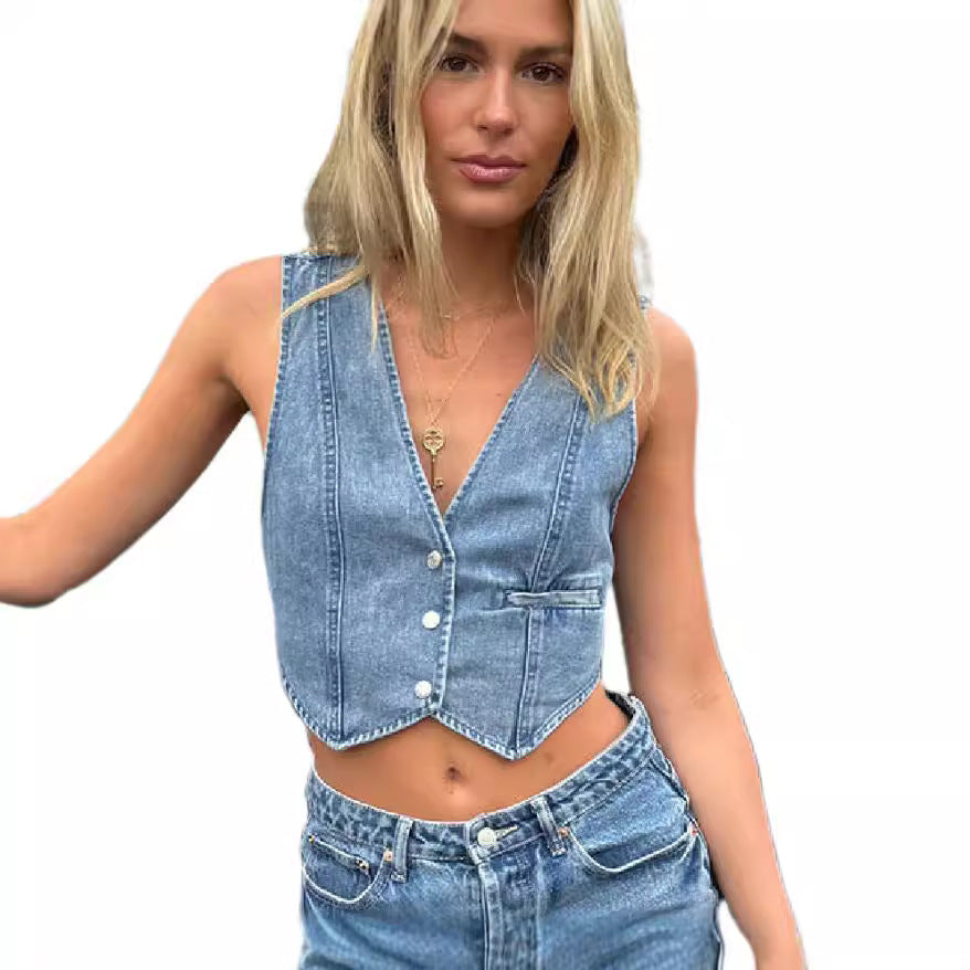 Damen Jeansweste mit elegantem Schnitt und Knopfdetails R&B