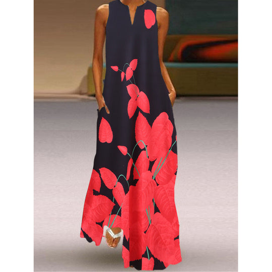 Damen Maxikleid mit elegantem floralem Design und seitlichen Taschen R&B