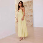 Damen Maxikleid mit schmalen Spaghetti-Trägern und elegantem Wickel-Design R&B