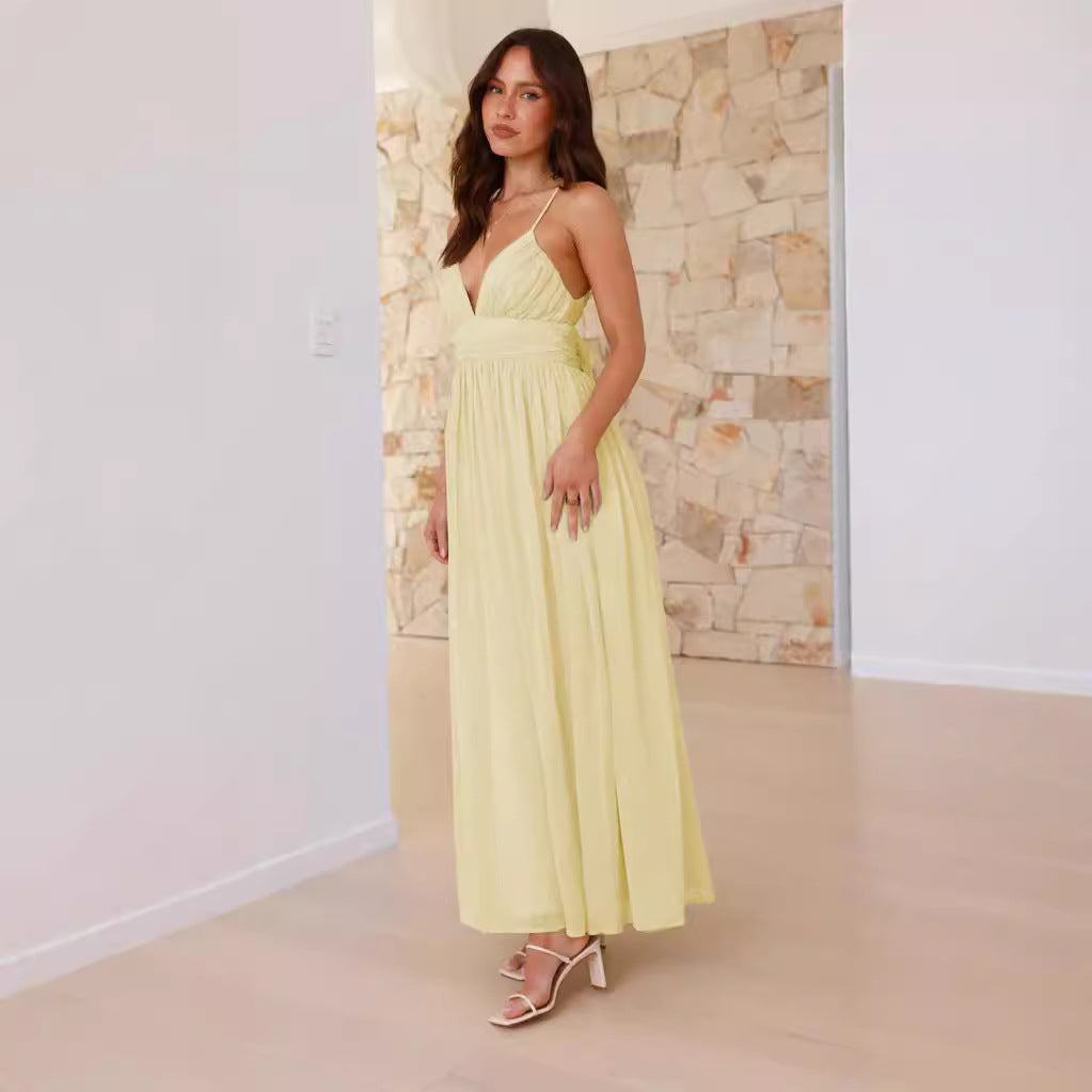 Damen Maxikleid mit schmalen Spaghetti-Trägern und elegantem Wickel-Design R&B