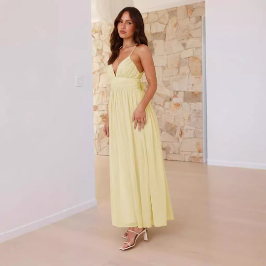 Damen Maxikleid mit schmalen Spaghetti-Trägern und elegantem Wickel-Design R&B