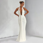 Damen Elegantes Maxi-Kleid mit tiefem V-Ausschnitt und Rüschendetails R&B