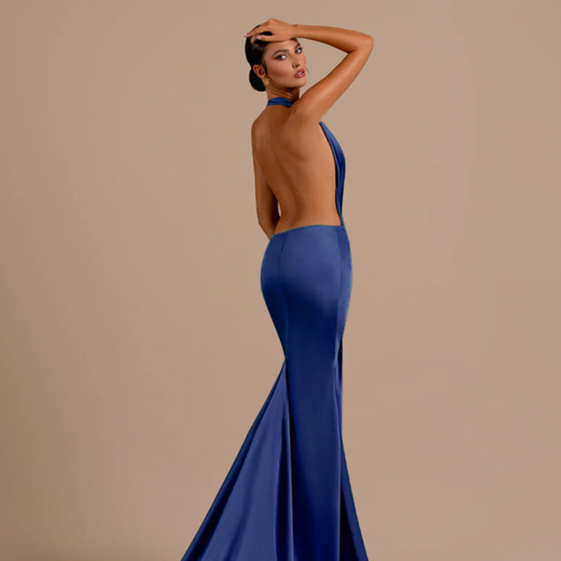 Damen Elegantes Halter-Maxikleid aus luxuriösem satin