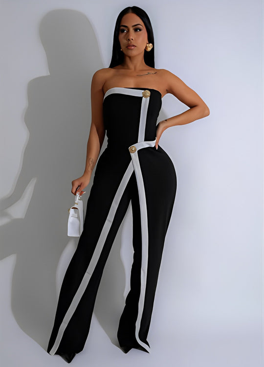 Damen-Jumpsuit mit elegantem Bustier-Oberteil und kontrastierenden Saumakzenten R&B