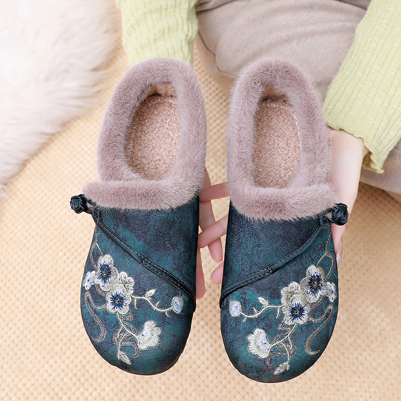 Damen Warme Hausschuhe mit floralem Design und kuscheligem Innenfutter R&B