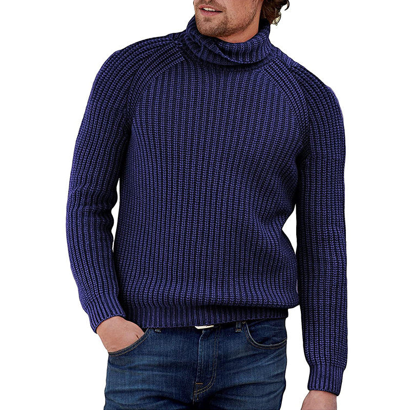 Herren Grobstrick Pullover mit hohem Kragen R&B