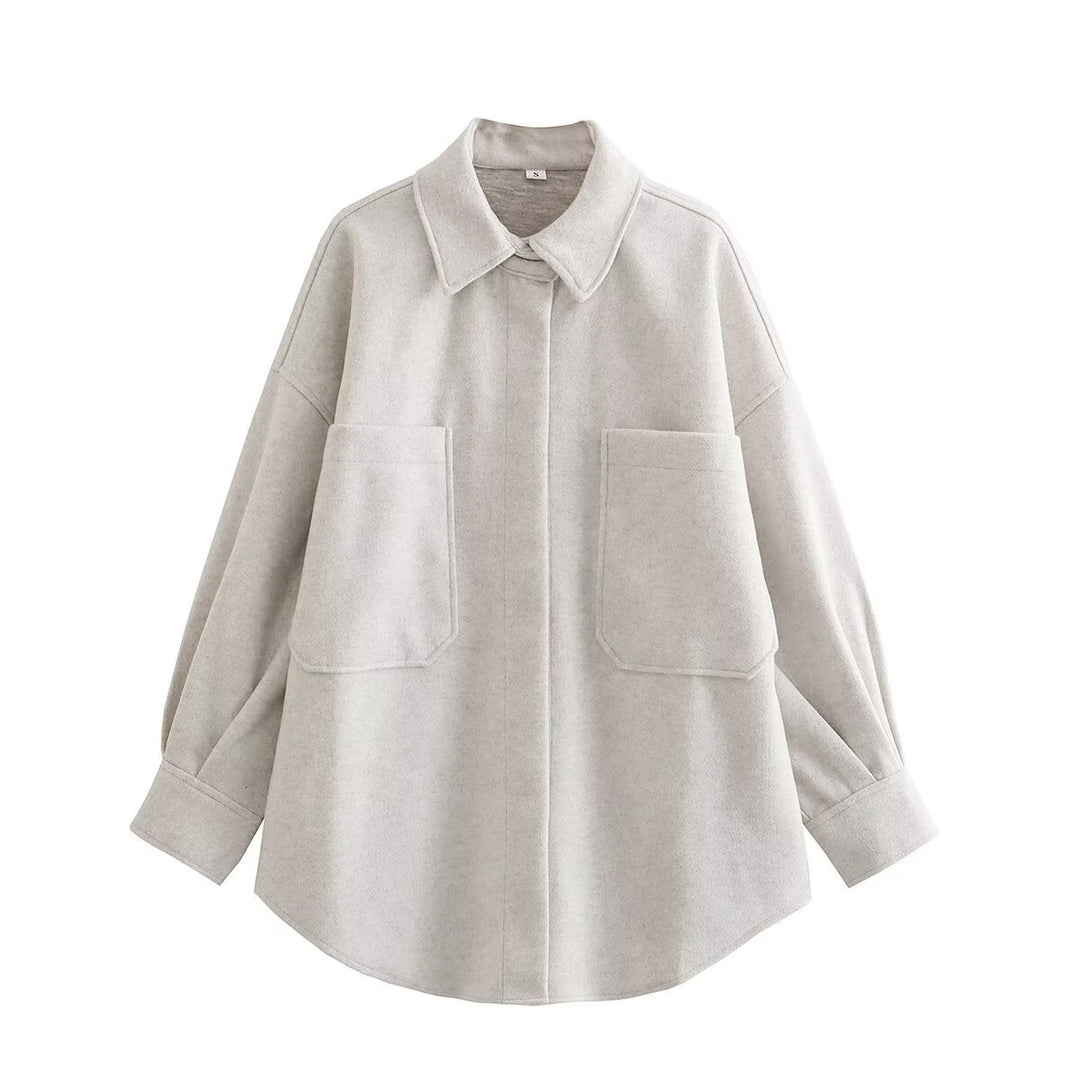 Damen Oversized Hemdjacke aus hochwertigem Wollmix mit praktischen Taschen R&B