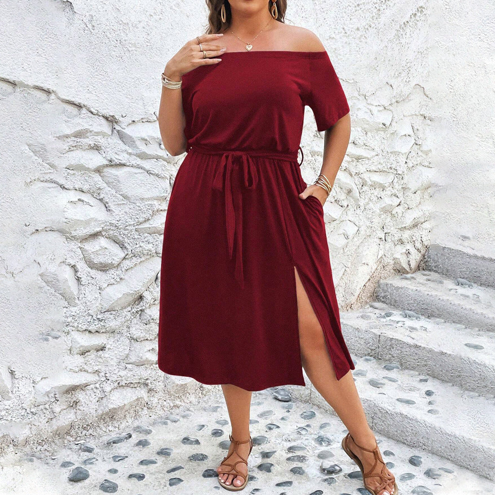Damen Off-Shoulder Maxikleid mit eleganter Drapierung und seitlichem Schlitz R&B