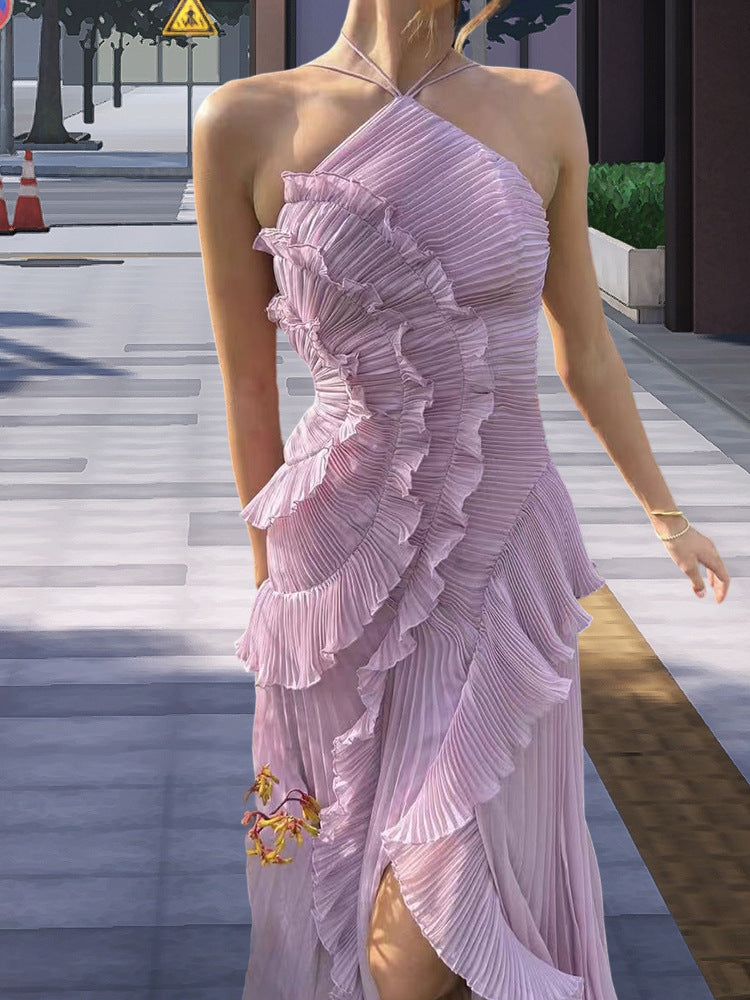 Damen Elegantes Wickelkleid mit plissierten Rüschen und asymmetrischem Saum R&B