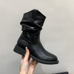 Damen modische Stiefel mit gerafftem Schaft und bequemem Blockabsatz R&B