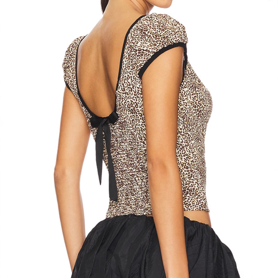 Damen Elegantes und elastisches Leopardenmuster Oberteil R&B